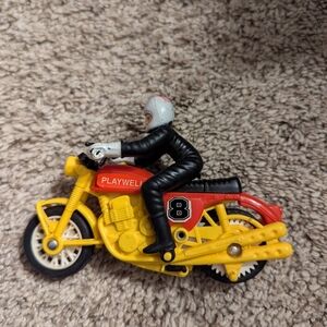 VINTAGE Playwell Stuntmaster Motorcycle With Rider #8 Red And Yellow